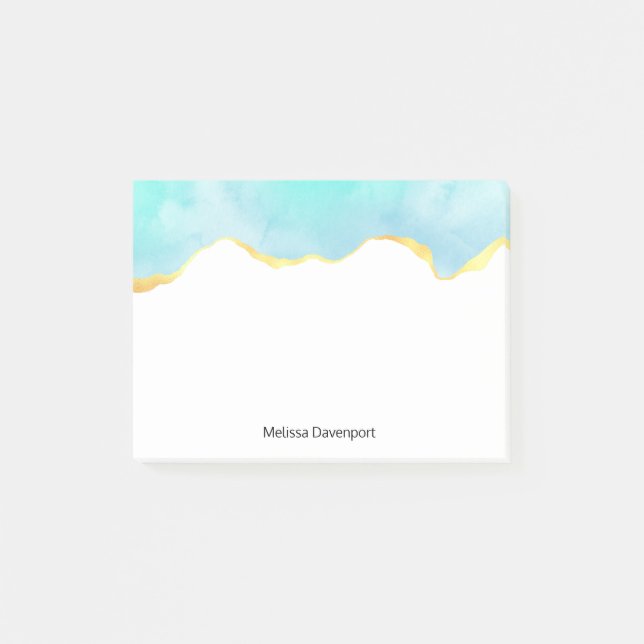 Notas Post-it® Azul verde tropical tranquilo con borde dorado (Anverso)