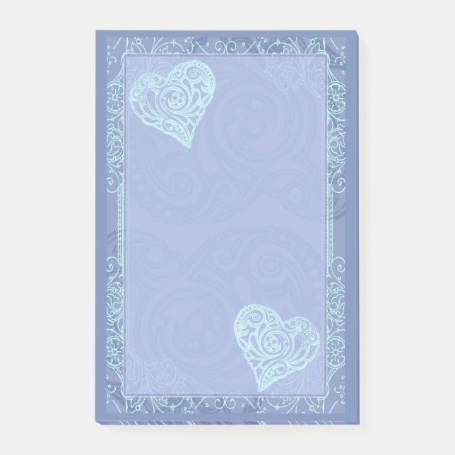 Notas Post-it® Azul y corazones bonitos (Anverso)