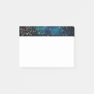 Notas Post-it® Azul y oro bajo el cielo nocturno de las estrellas