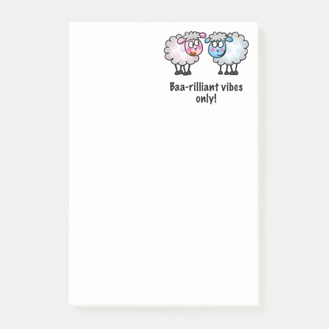 Notas Post-it® Baa-rilliant - Cute Cartoon Sheep Pair (Anverso)