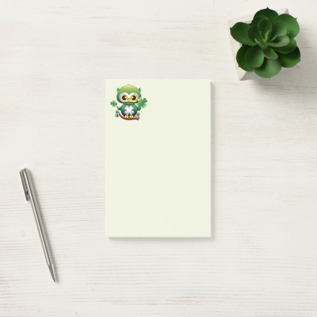 Notas Post-it® Baby Owl Cute St Patrick Cartoon (Oficina)