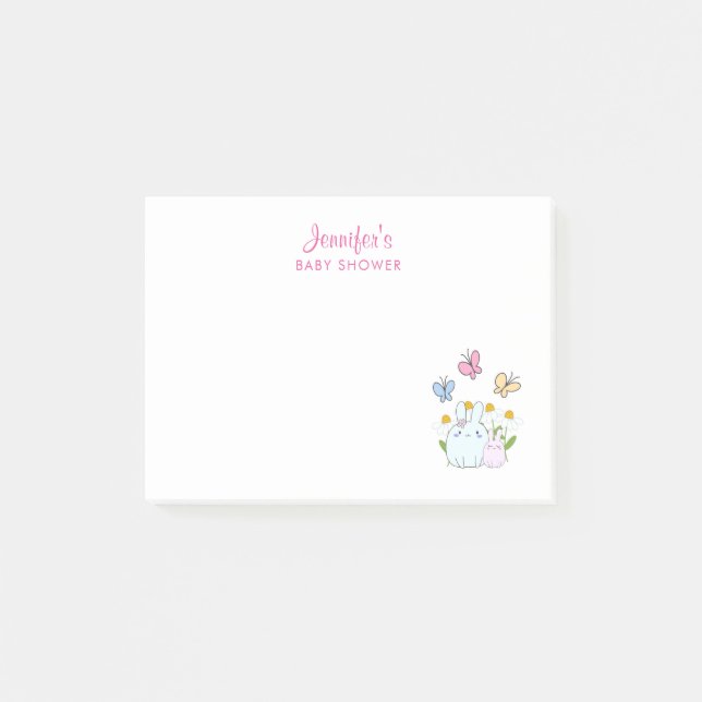 Notas Post-it® Baby Shower de Bunnies, mariposas y maricas (Anverso)