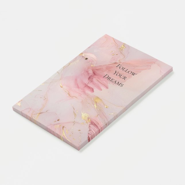 Notas Post-it® Baby Shower Gold Rubor Pink Birds (En perspectiva)