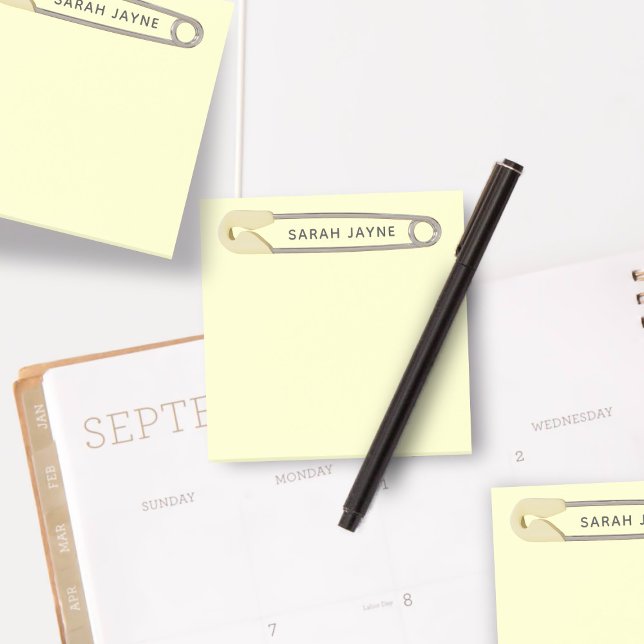 Notas Post-it® Baby Shower neutro de género de pinza de pañal ama (Yellow Diaper Pin Gender Neutral Baby Shower Post-it Notes with space for your name)