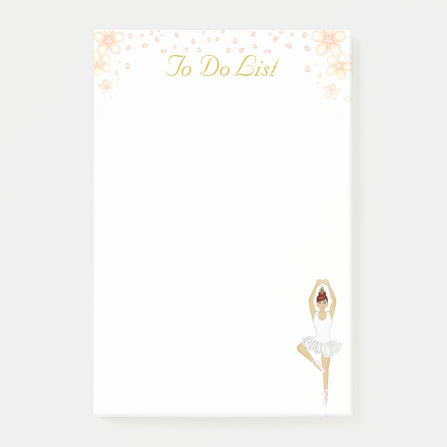 Notas Post-it® Bailarina de ballet en blanco y flores para hacer  (Anverso)