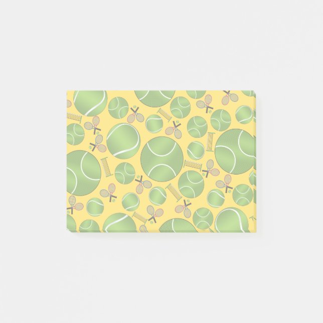 Notas Post-it® Balas de tenis amarillas raquetas y redes (Anverso)