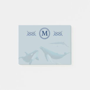 Notas Post-it® Ballenas azules con monograma