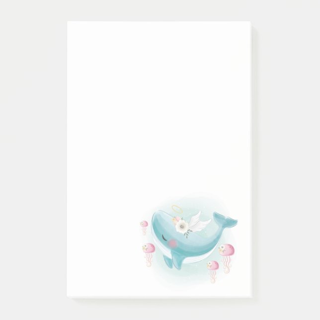 Notas Post-it® Ballenas de Bonito con medusas y flores (Anverso)