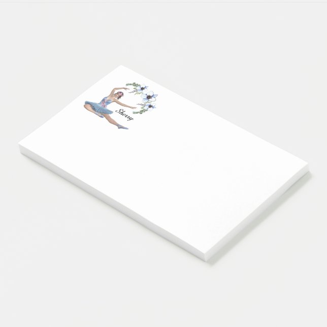 Notas Post-it® Ballerina con nombre personal azul (En perspectiva)