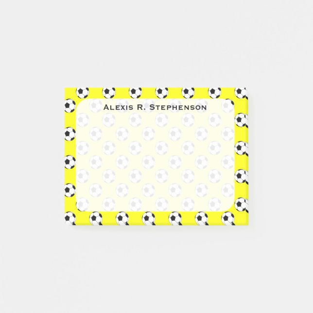 Notas Post-it® Balones de fútbol Monogram amarillos (Anverso)