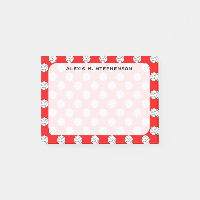 Notas Post-it® Balones de voleibol con monograma Rojo (Anverso)