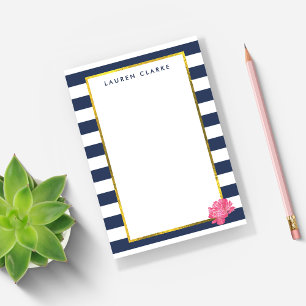 Notas Post-it® Banda de la marina y peonía rosada personalizada
