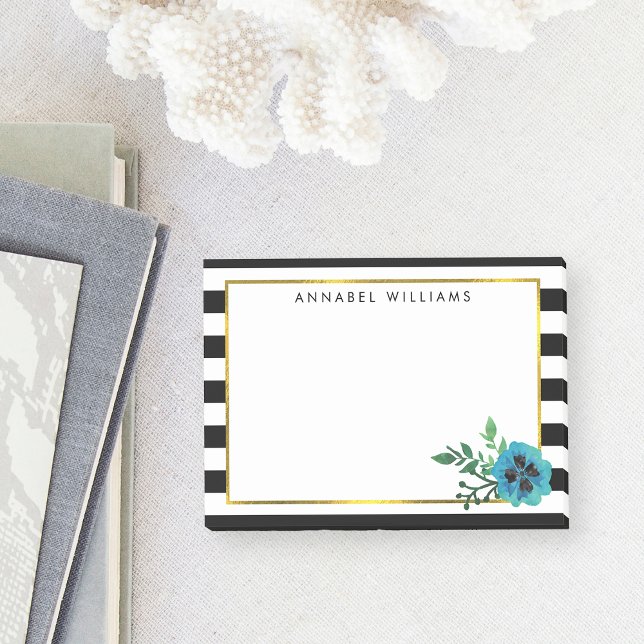 Notas Post-it® Banda negra y floral azul personalizada (Subido por el creador)