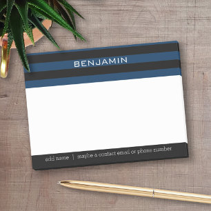 Notas Post-it® Bandas de rugby azul y negro de la marina con nomb