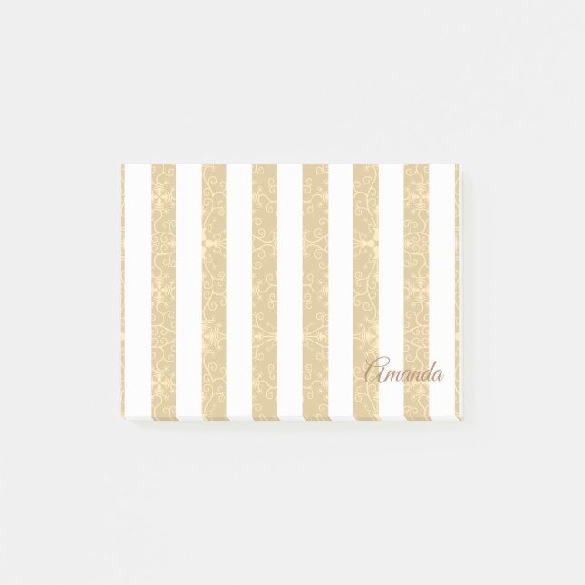 Notas Post-it® Bandas doradas y blancas elegantes (Anverso)