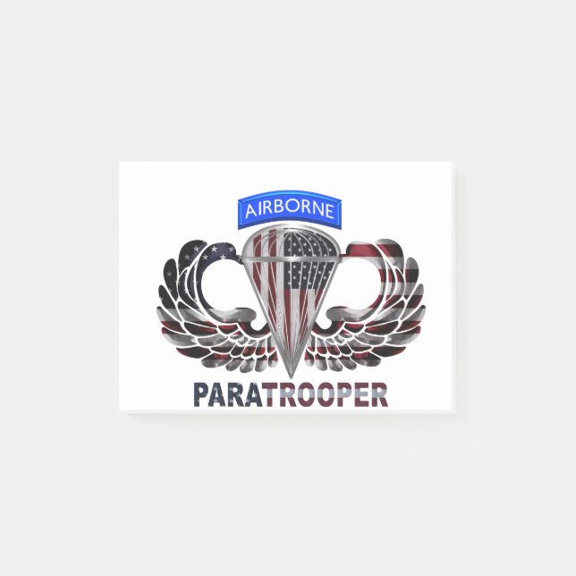 Notas Post-it® Bandera estadounidense con alas aéreas y paracaidi (Anverso)