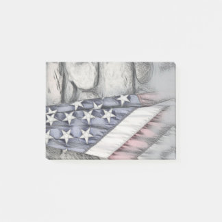 Notas Post-it® Bandera estadounidense contra la pared de piedra