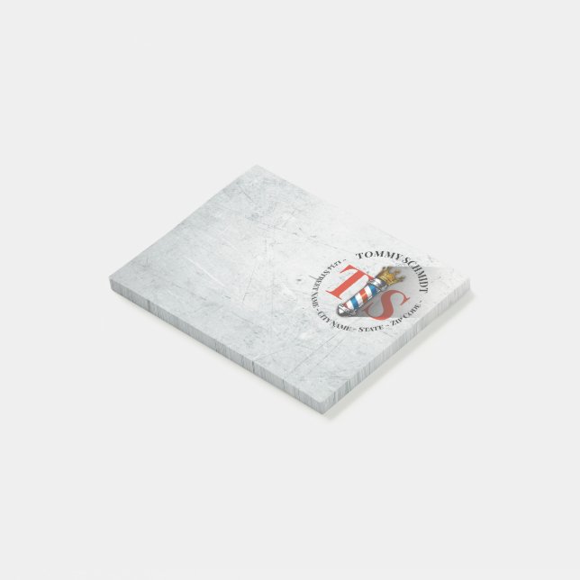 Notas Post-it® Barber Hair Shop King Crown Barber Pole Hair Salon (En perspectiva)