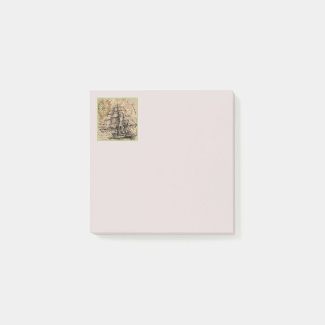 Notas Post-it® Barco Antiguo Y Mapa (Anverso)