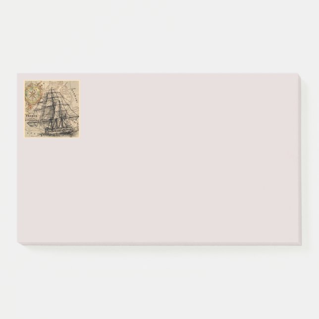 Notas Post-it® Barco Antiguo y Mapa (Anverso)