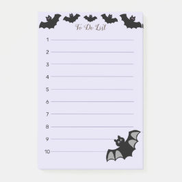 Notas Post-it® Bates voladores de Halloween en la lista de cosas 