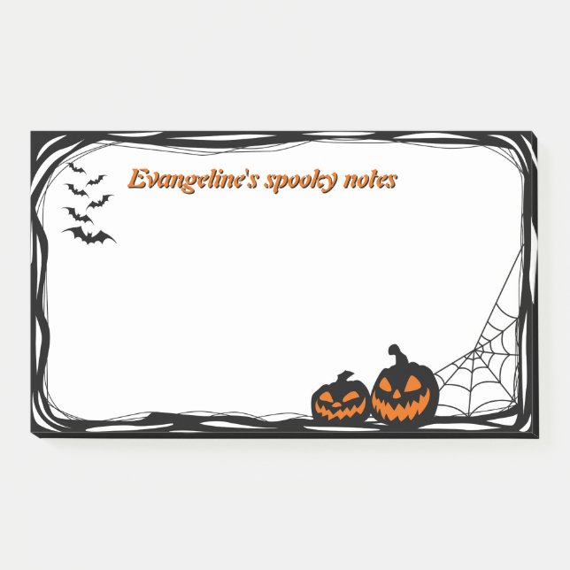 Notas Post-it® Bats, calabaza y telaraña de 10"x6" (Anverso)
