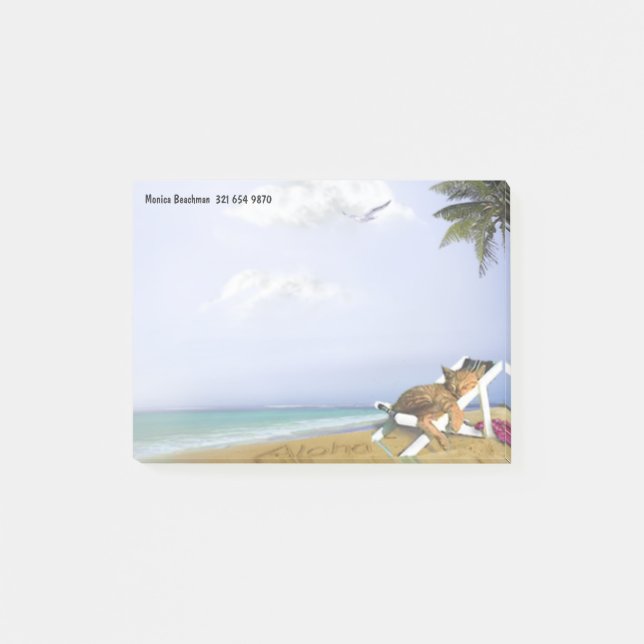Notas Post-it® Beach Kitty (personalizable) (Anverso)