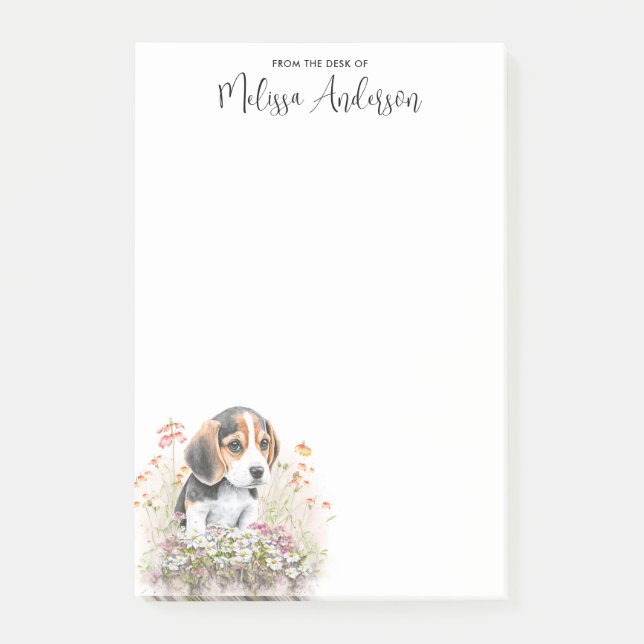 Notas Post-it® Beagle Dog Lover Cute Puppy Nombre Personalizado (Anverso)