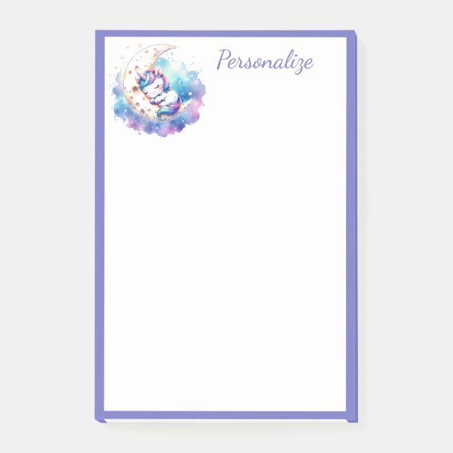 Notas Post-it® Bebé con unicornio durmiendo en la luna (Anverso)