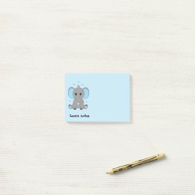 Notas Post-it® Bebe elefante lindo en azul, personalizado   (Escritorio)