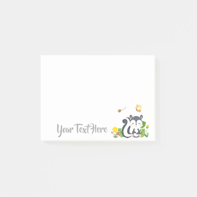 Notas Post-it® Bebé zorrillo, mariposa y flores (Anverso)