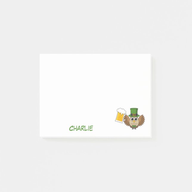 Notas Post-it® Beber de búho San Patrick's Day | Personalizar (Anverso)
