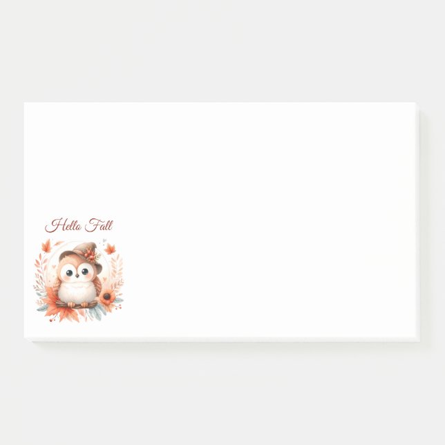 Notas Post-it® Bechuza de otoño sentada en una rama (Anverso)
