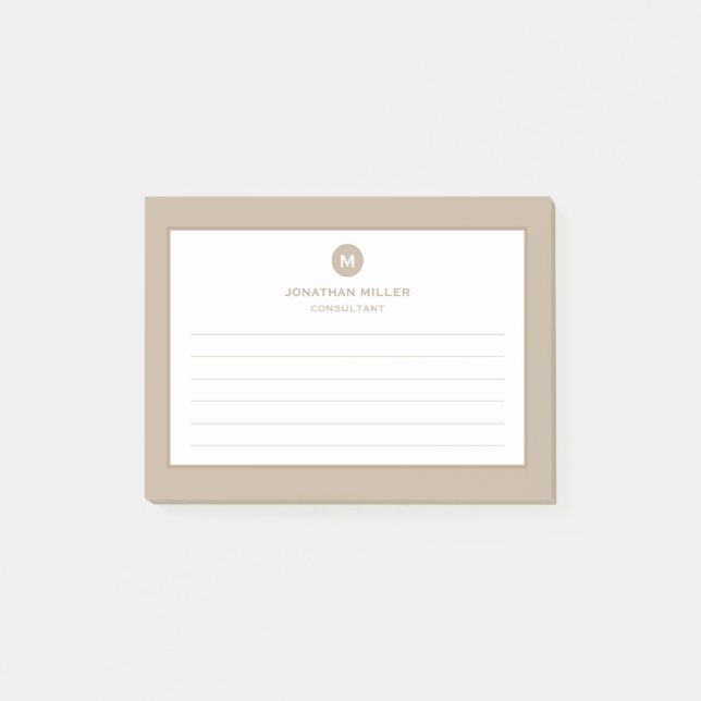 Notas Post-it® Beige minimo clásico monograma en línea (Anverso)