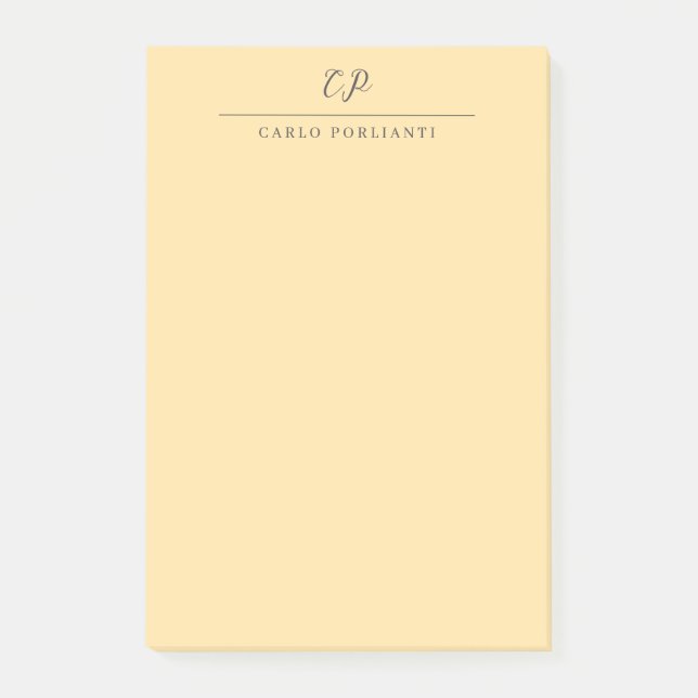 Notas Post-it® Beige Modern Monogrammed Calligraphy Plain Name (Anverso)