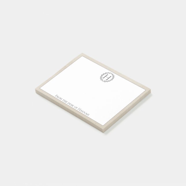 Notas Post-it® Beige Monogram Wreath Post-it Notes (En perspectiva)