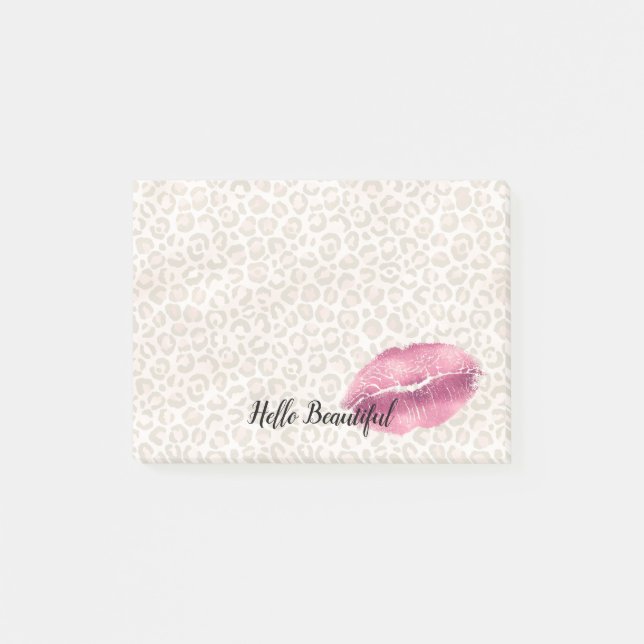 Notas Post-it® Beso de los labios rosados del leopardo dorado gir (Anverso)