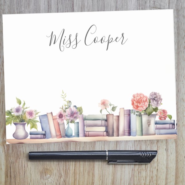 Notas Post-it® Bibliotecario Maestro de Libros y Flores de Acuare (Subido por el creador)