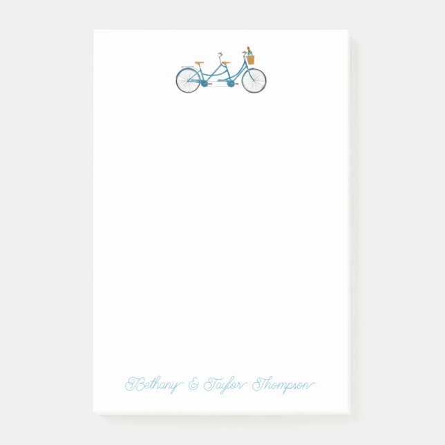 Notas Post-it® Bicicleta de dos acuarelas Tandem y nombres (Anverso)