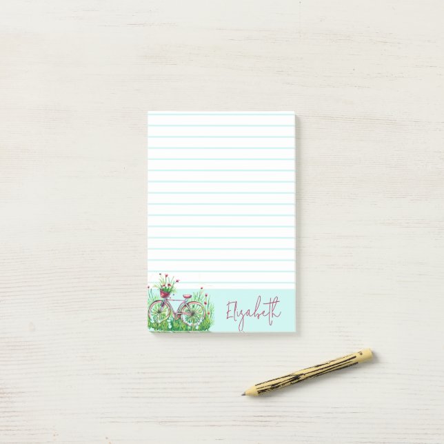 Notas Post-it® Bicicleta personalizada floral roja (Escritorio)