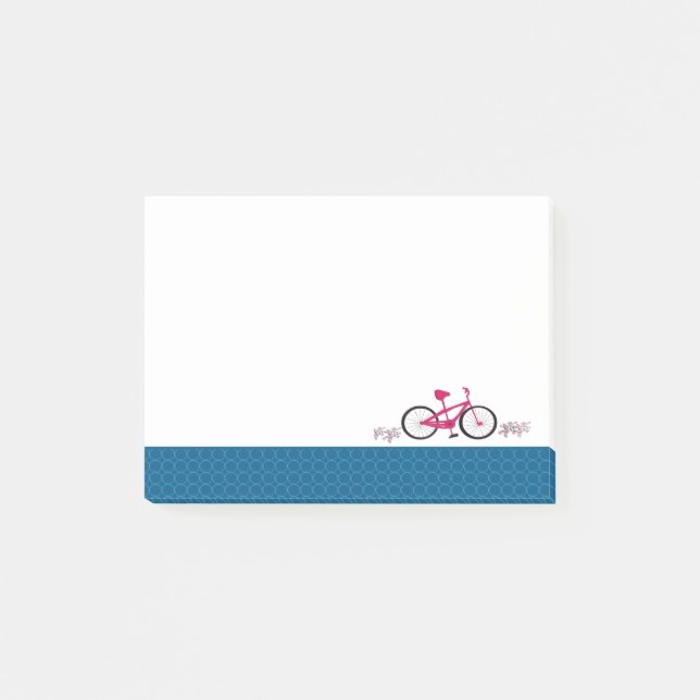 Notas Post-it® Bicicleta Rosa con Borde Patrón Azul (Anverso)