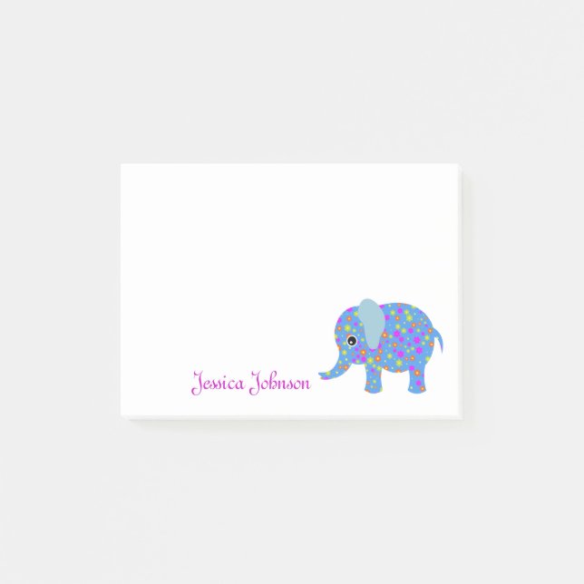 Notas Post-it® Billete de elefante floral azul divertido personal (Anverso)