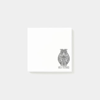 Notas Post-it® Black and White Mandala Owl Illustration with Text
