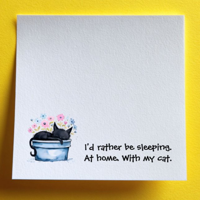Notas Post-it® Black Cat with Flowers I'd Rather Be Sleeping (Subido por el creador)