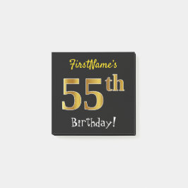 Notas Post-it® Black, Faux Gold 55th Birthday, con nombre persona