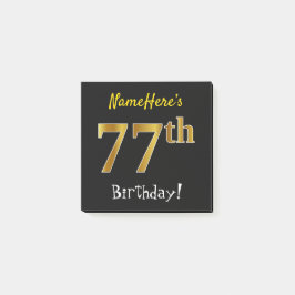 Notas Post-it® Black, Faux Gold 77th Birthday, con nombre persona