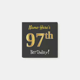 Notas Post-it® Black, Faux Gold 97th Birthday, con nombre persona