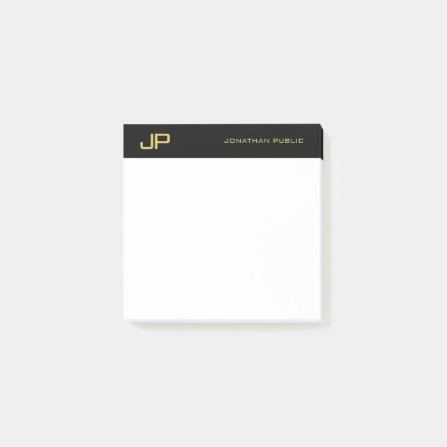 Notas Post-it® Black Gold White Elegant Simple Template Monogram (Anverso)