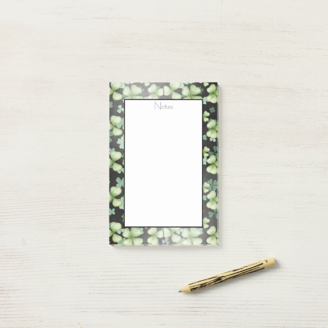 Notas Post-it® Black Modern Green Shamrock Clover (Escritorio)