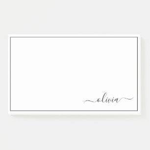 Notas Post-it® Black White Modern Script Girly Monograma Nombre
